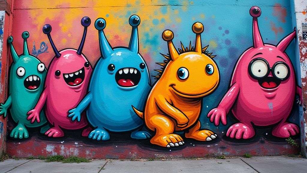 Vibrant Graffiti Mural of Cartoon Goons