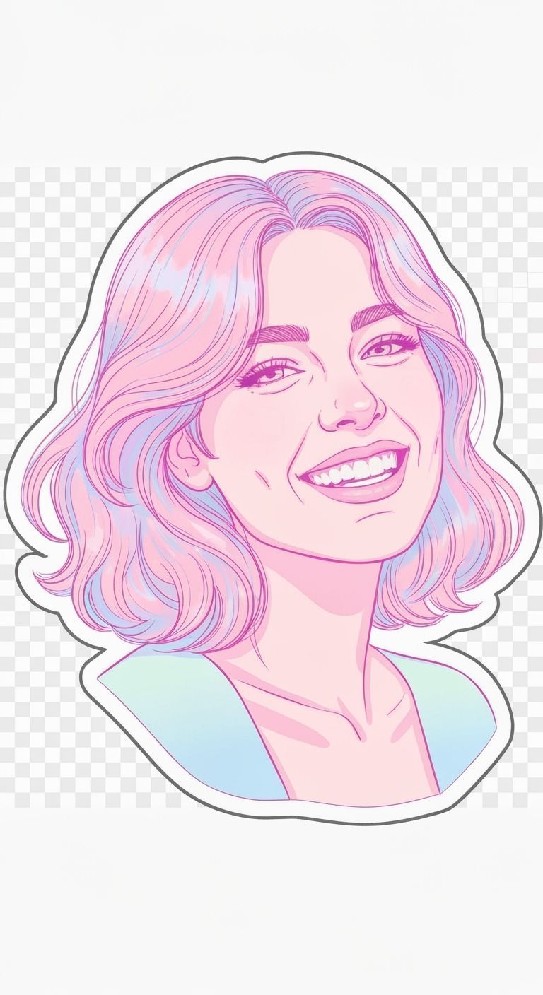 Vibrant Woman Sticker with Pastel Colors and Bold Hair