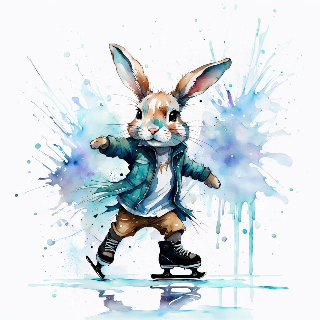 Chibi Bunny Ice Skating on Stunning Ice Rink