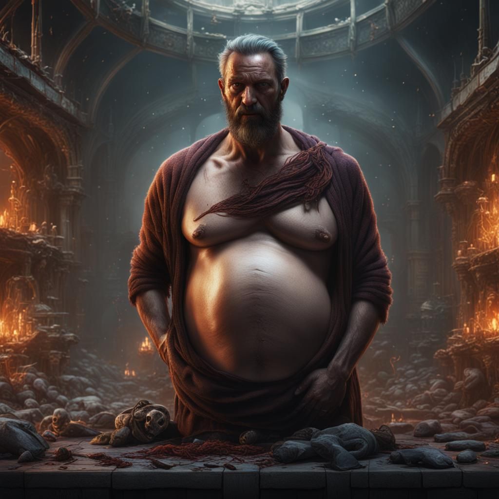 Pregnant Man in Labor Pain: Detailed Matte Painting