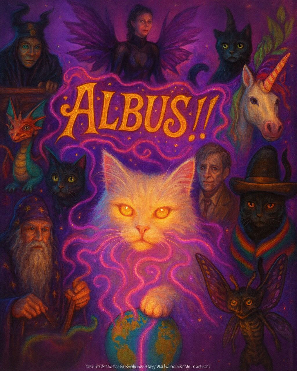 Magical White Cat in Surreal Fantasy Collage