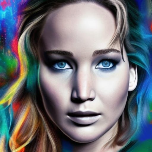 Hyperrealistic Portrait of Jennifer Lawrence as Splash Art