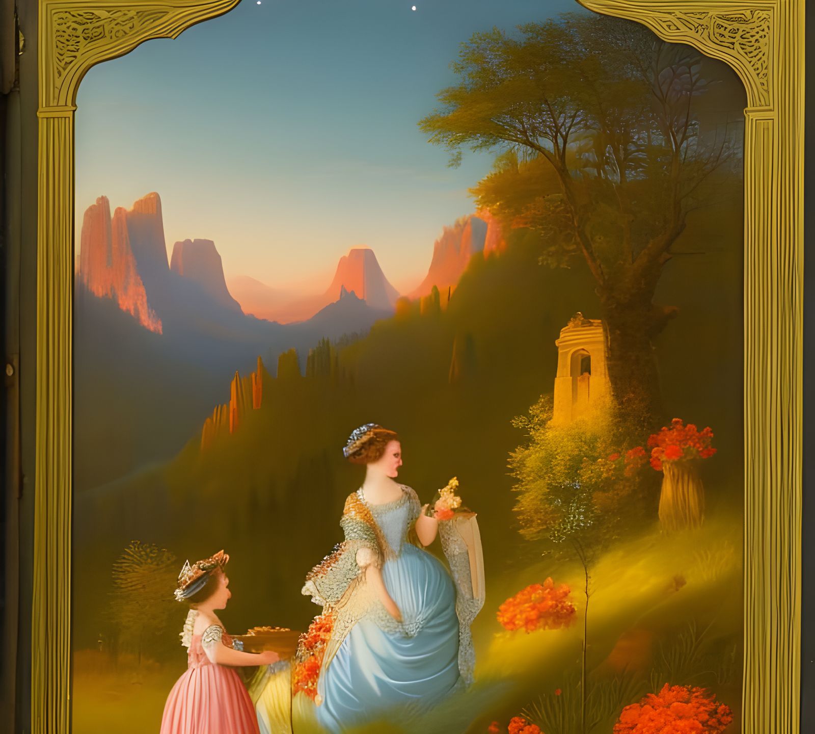 Prairie Woman Surrounded by Magical Fireflies