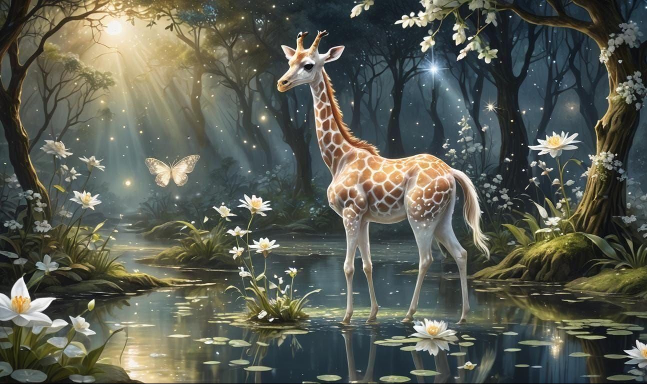 Glowing Fairy Giraffe in Fantasy Forest