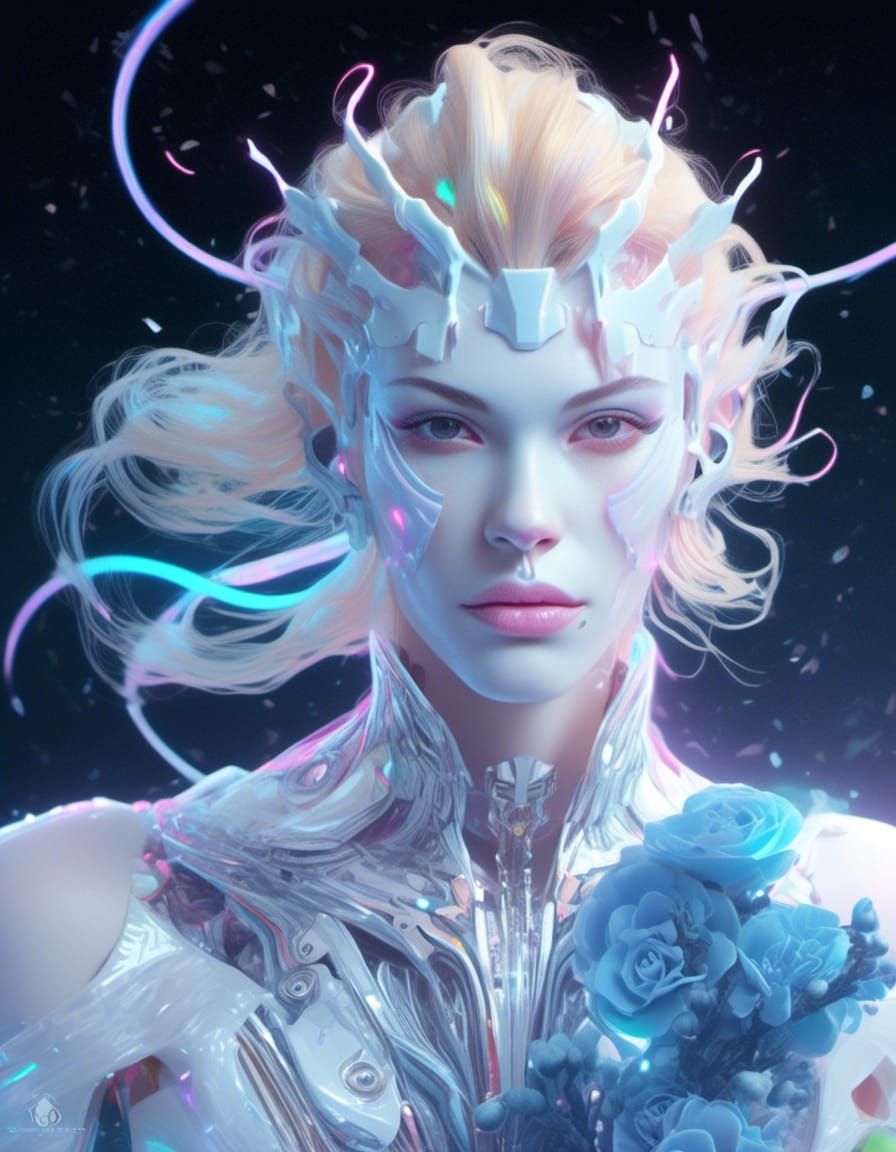 Cosmic Cyborg Man Portrait in Hyperdetailed Style