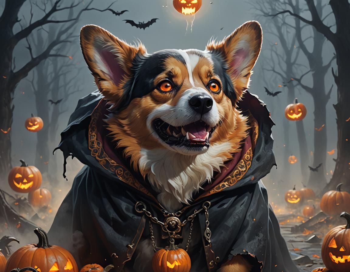 Vampire Corgi Portrait in Dark Fantasy Style