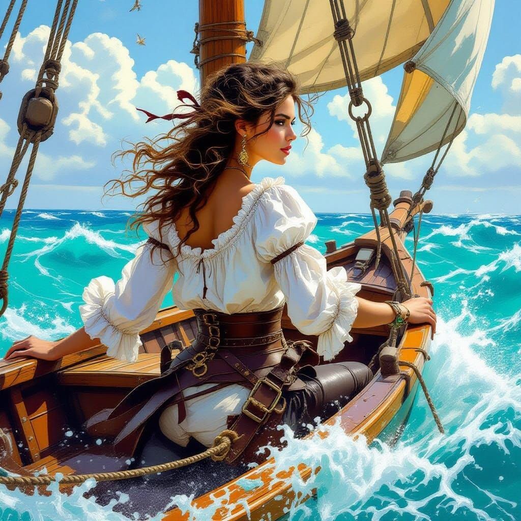 Fantasy Pirate Sailing on Turquoise Sea
