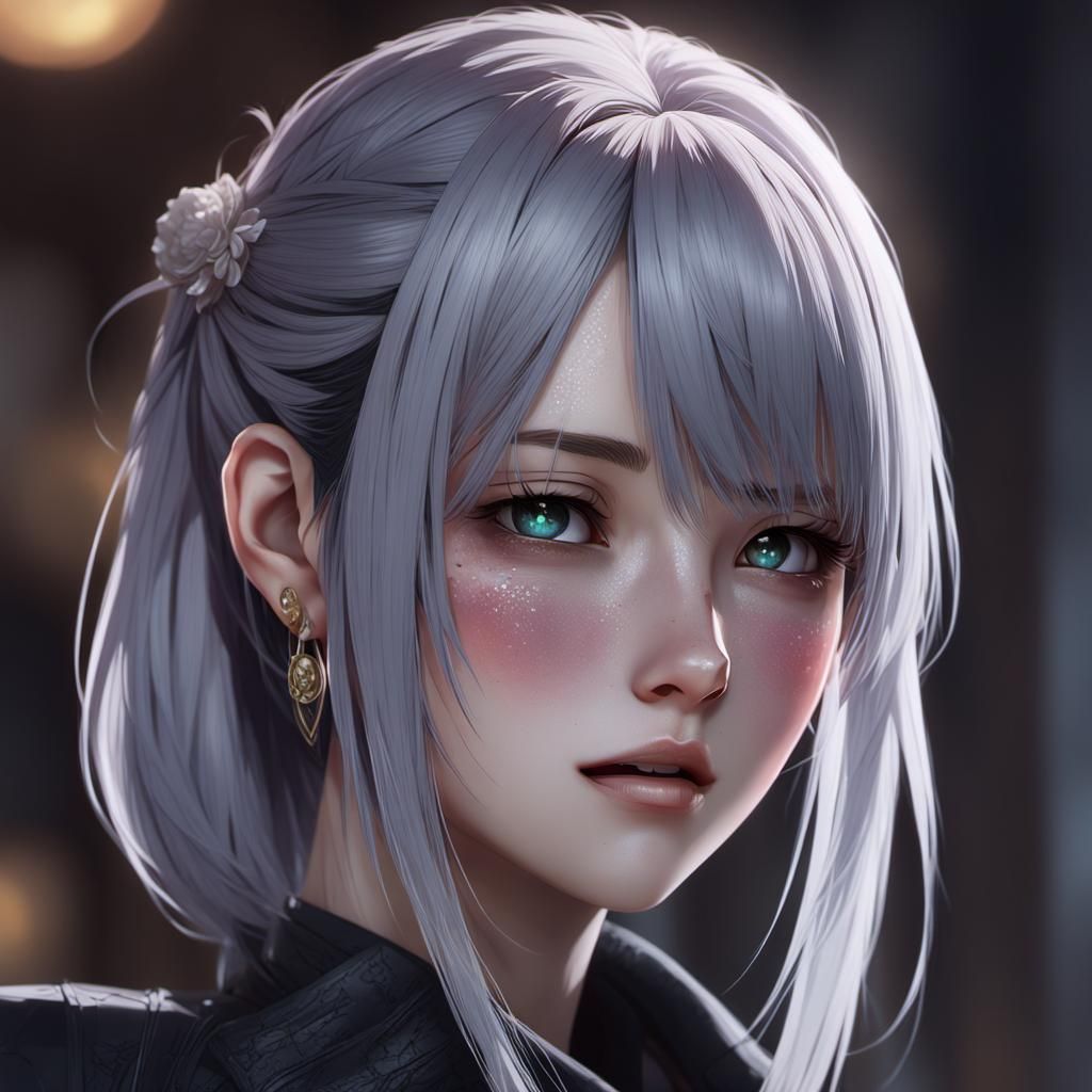 Anime Style Sad Girl 3D Art