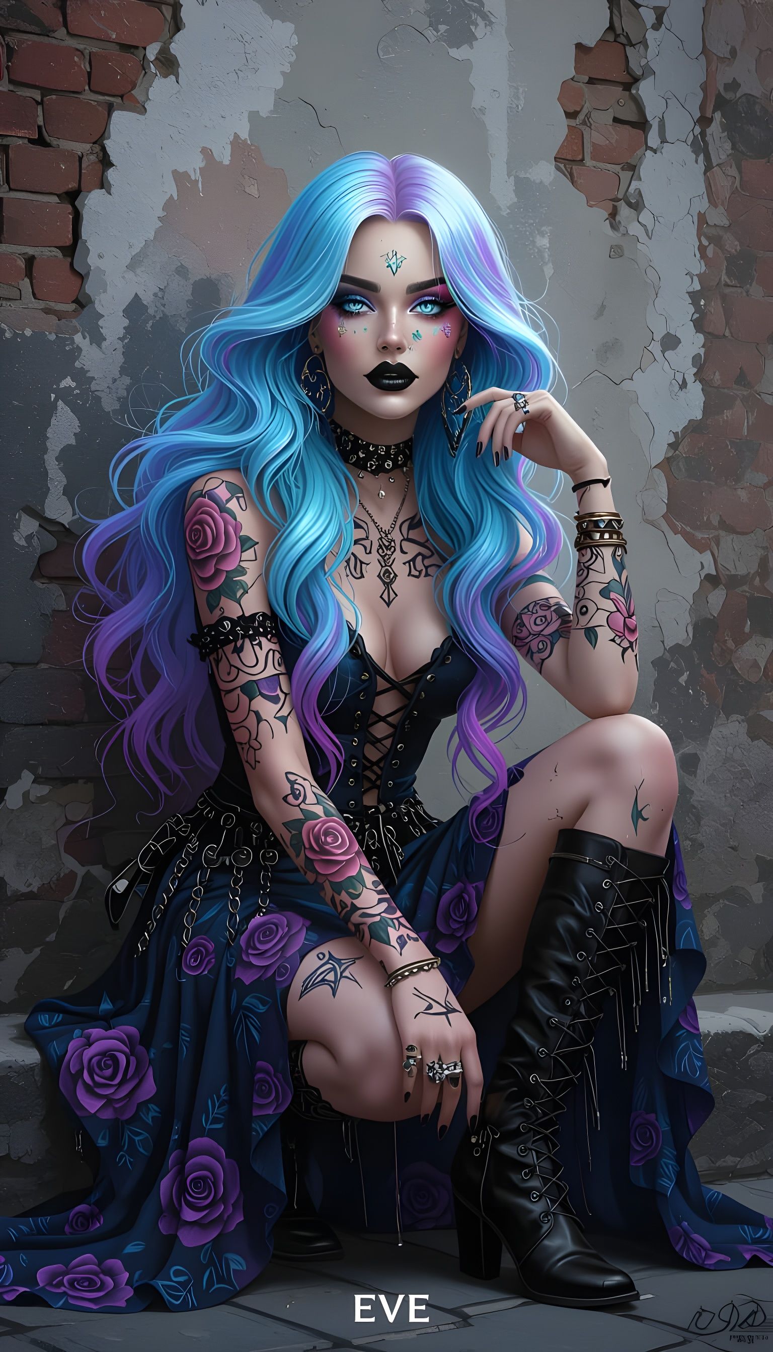Boho Graffiti-Punk Witch Woman with Luminous Hair