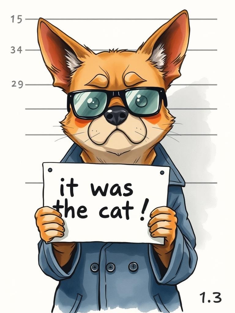 Criminal Dog Mugshot in Watercolor Manga Style