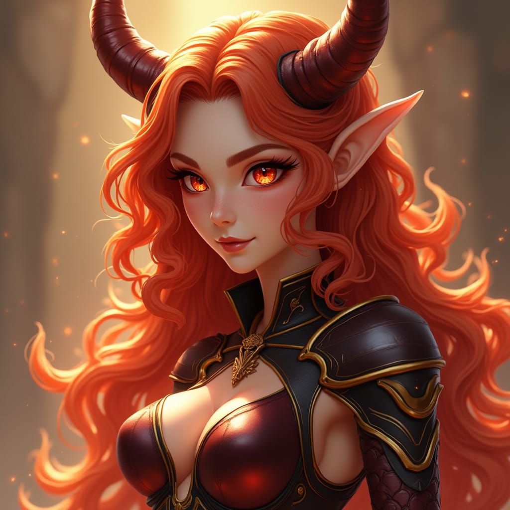 Seductive Tiefling Warrior in Leather Armor