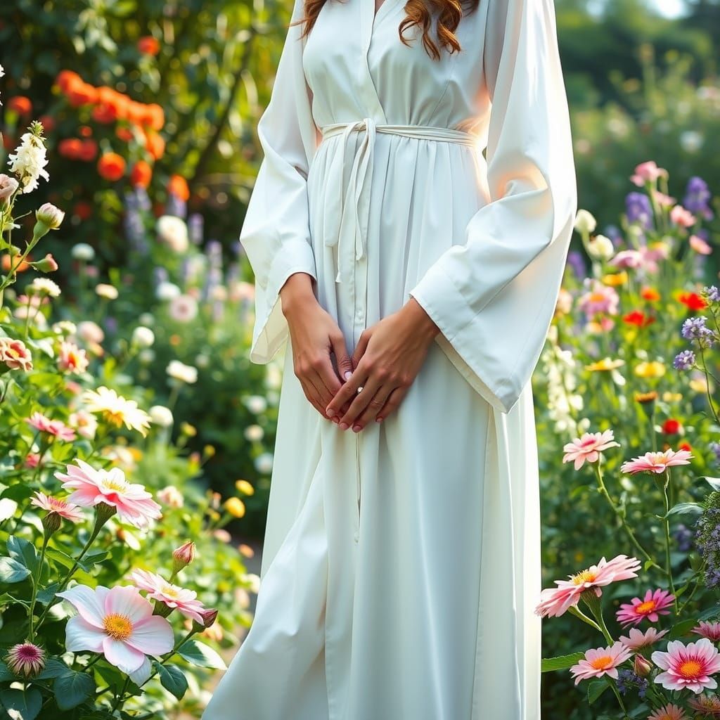 Woman Praying in Floral Garden in Impressionist Style