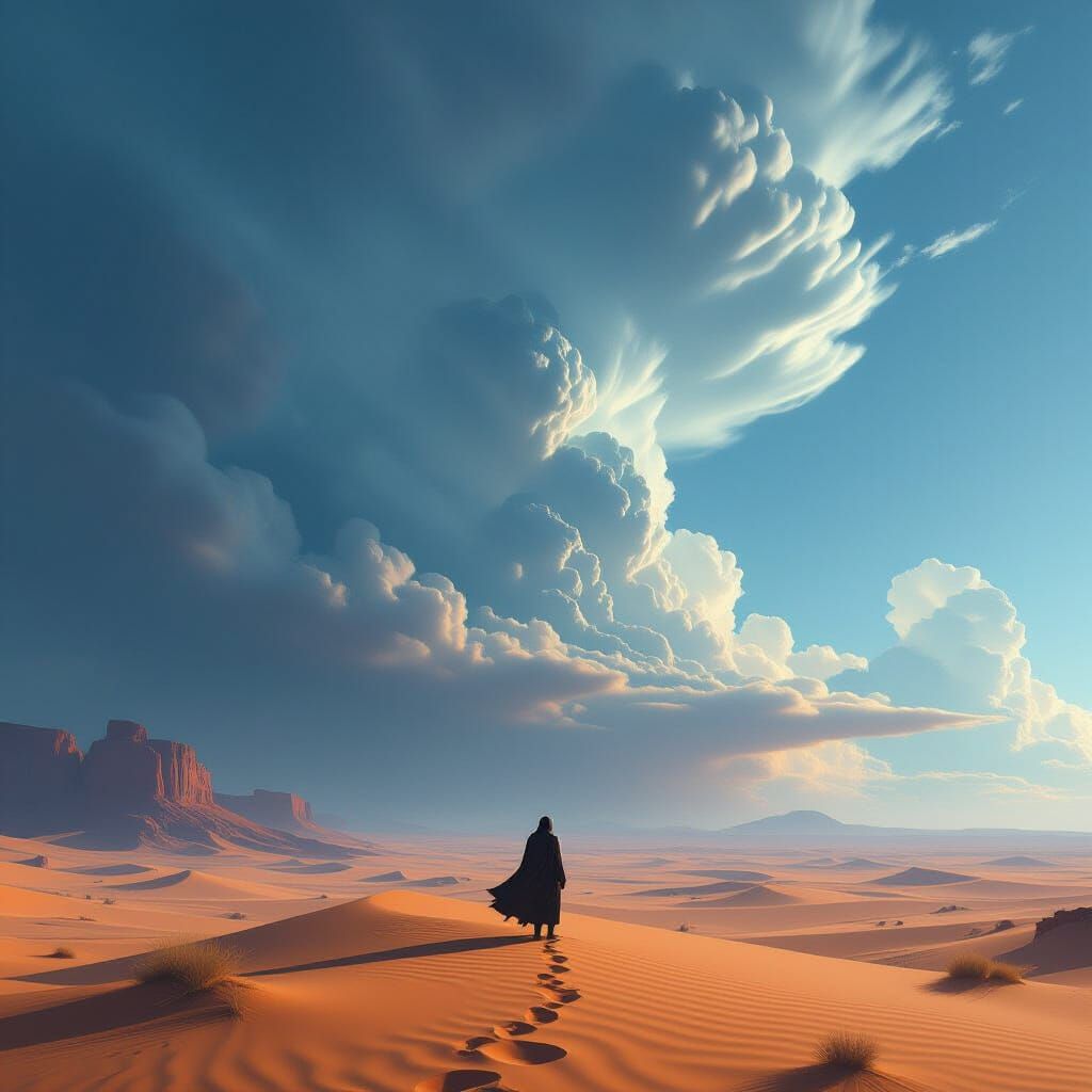 Lone Figure in Vast Desert Matte Painting