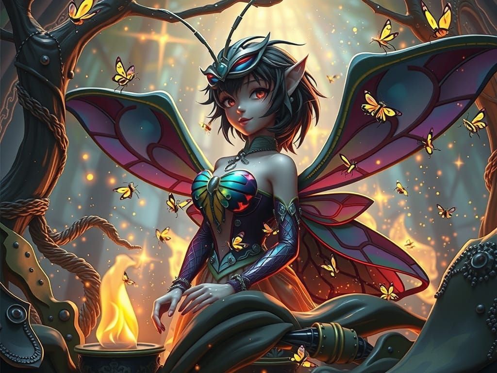 Majestic Firefly in Enchanted Snowglobe Scene