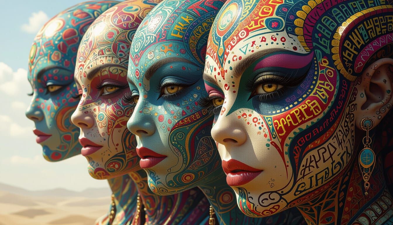 Exotic Tattooed Alien Faces in Sci-Fi Style