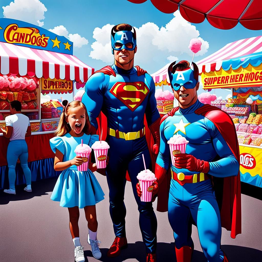 Superheroes at Fair, in Joe Fenton Style