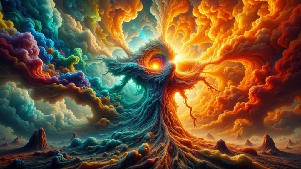 Rainbow Explosion Forms a Man's Fractured Face