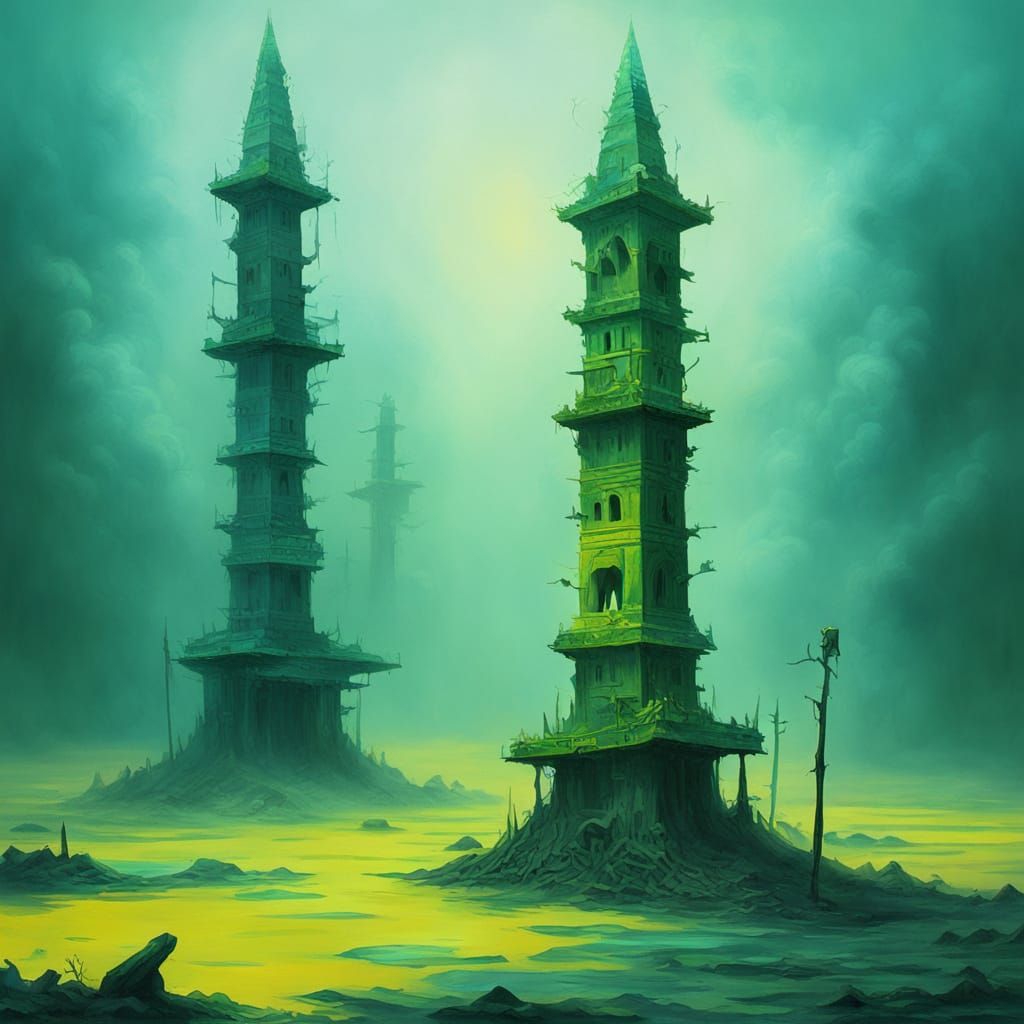 Gothic Green Yellow Abstract Surrealism Painting