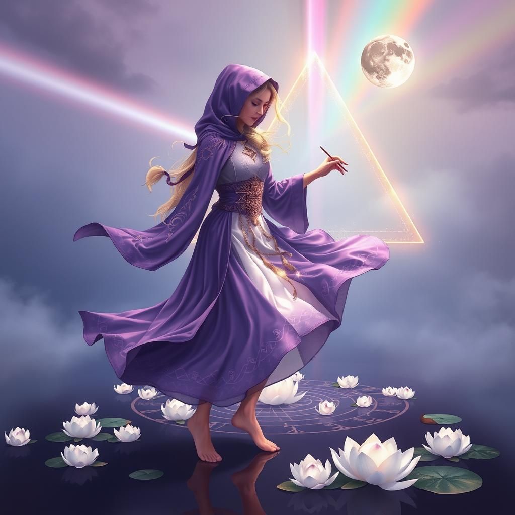 Ethereal Mage Dances Under Crescent Eclipse