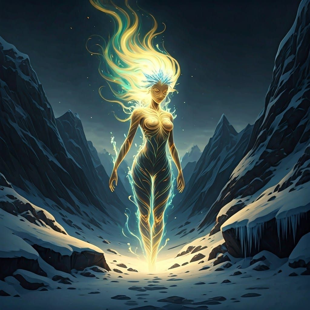Flame Maiden on Frozen Tundra, Digital Art