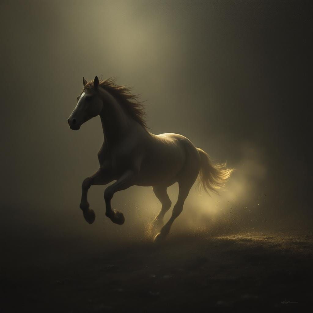 Horse Running Free in Film Noir Lighting