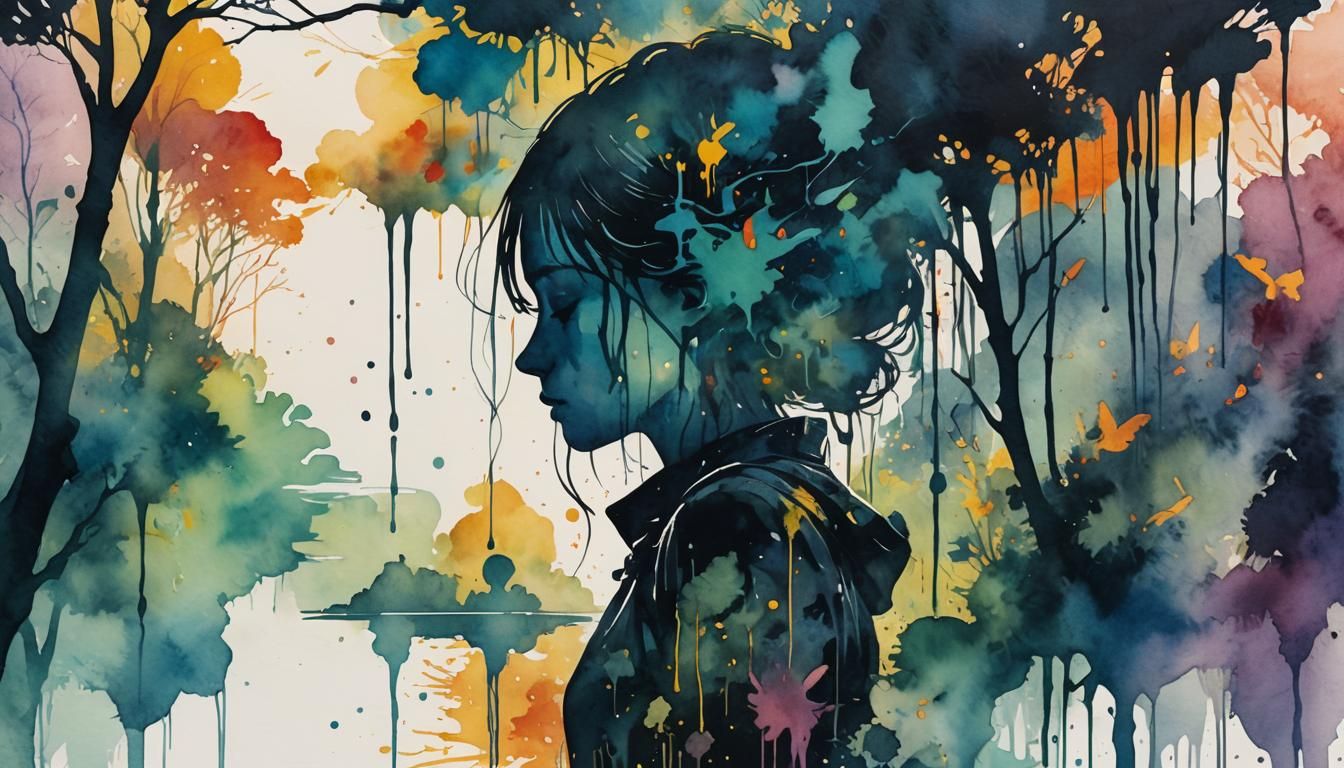 Enchanted Mirror: Watercolor Silhouette Reflecting Realities