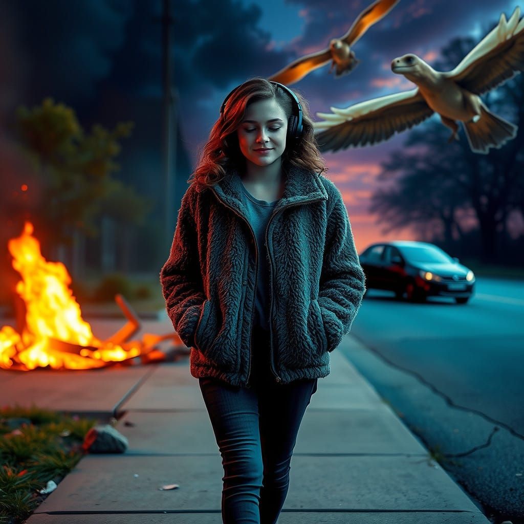 Girl Finds Serenity Amidst Urban Decay