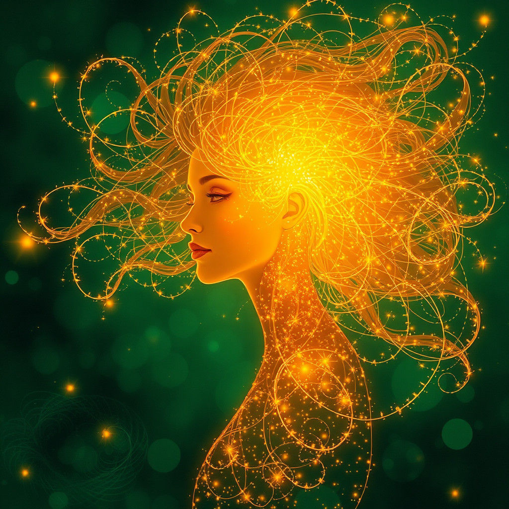 Ethereal Firefly Woman in Dreamlike Landscape