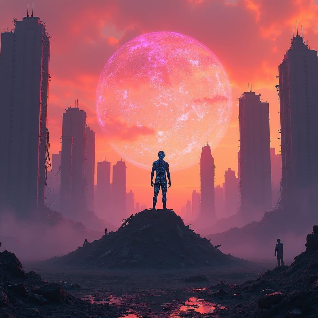 Transhuman in Ruined World: Apocalyptic Matte Painting