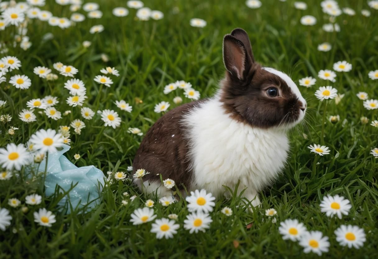 Adorable Bunny in Daisies, Professional Photography