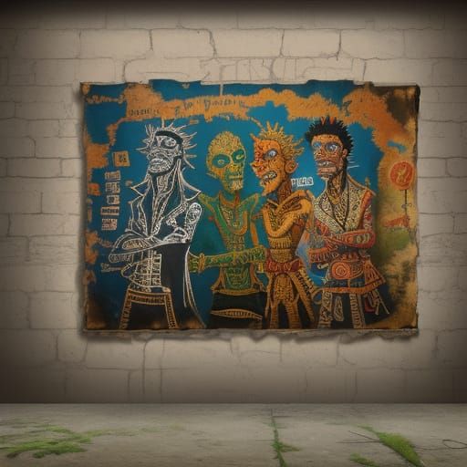 Neo-expressionism fantasy wall graffiti of an ancient Dungeo...