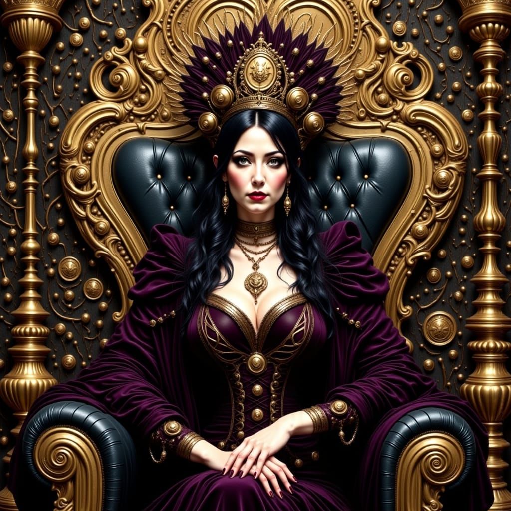 Art Nouveau Queen of Clubs in Steampunk Attire