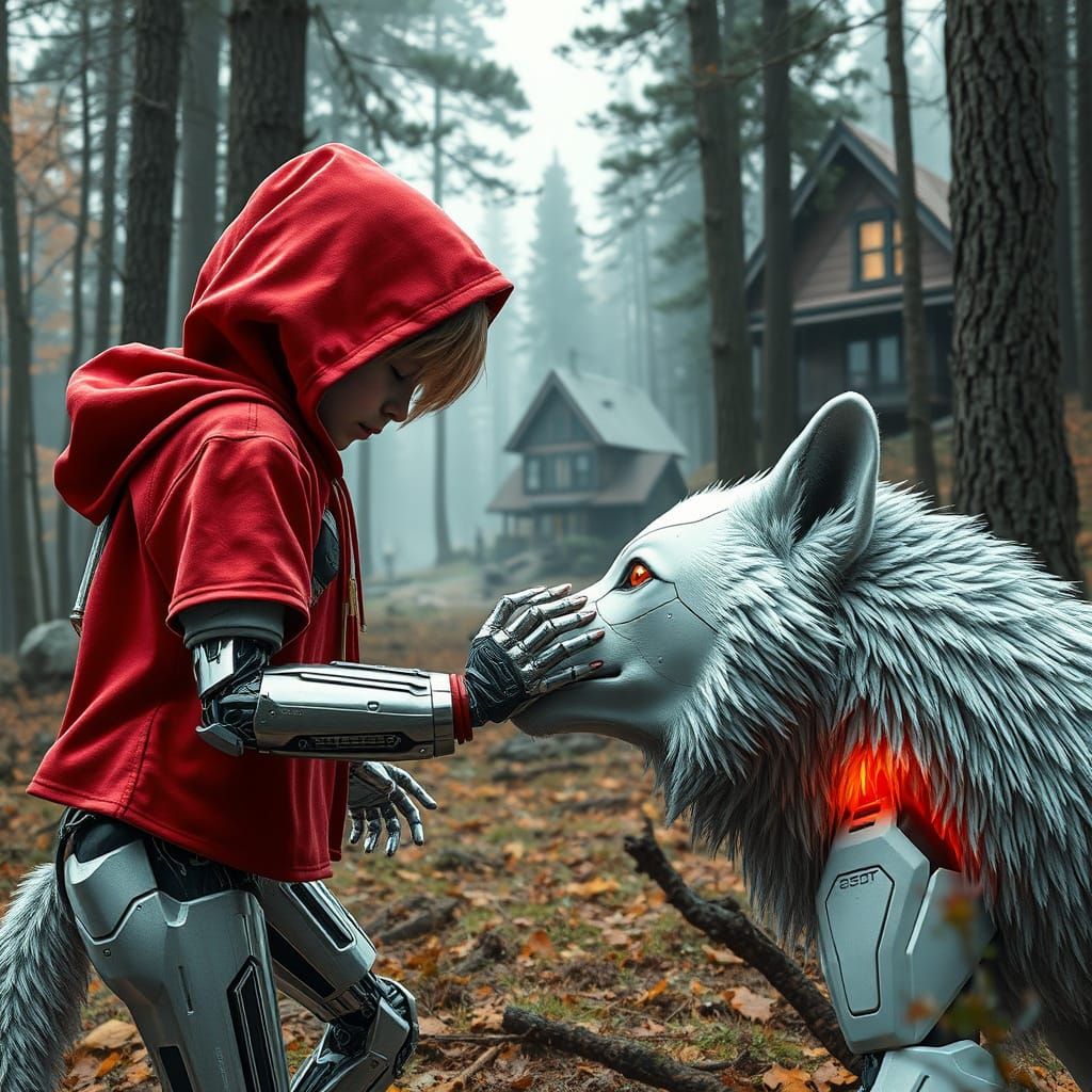 Cyborg Red Riding Hood and Robot Wolf
