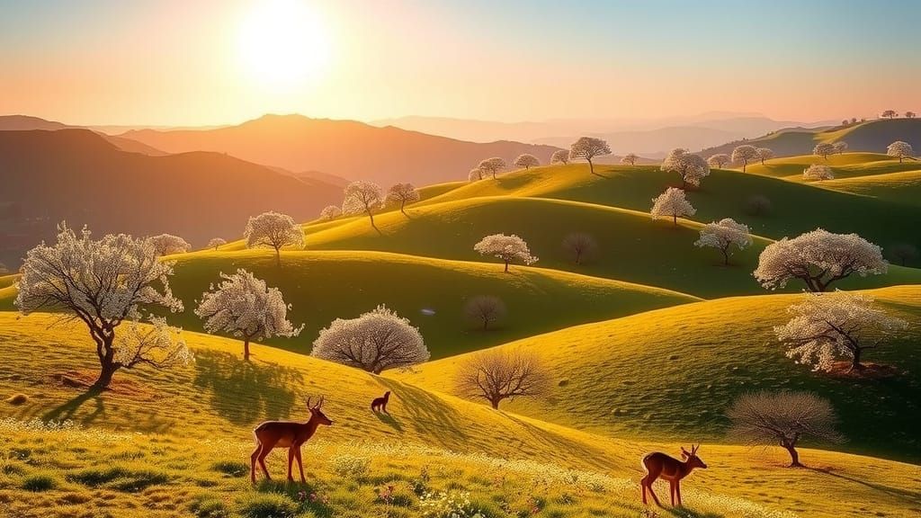 Serenely Blooming Hills in Springtime