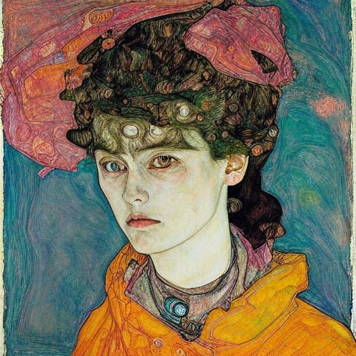 Egon Schiele Inspired Portrait with Neon Pastels