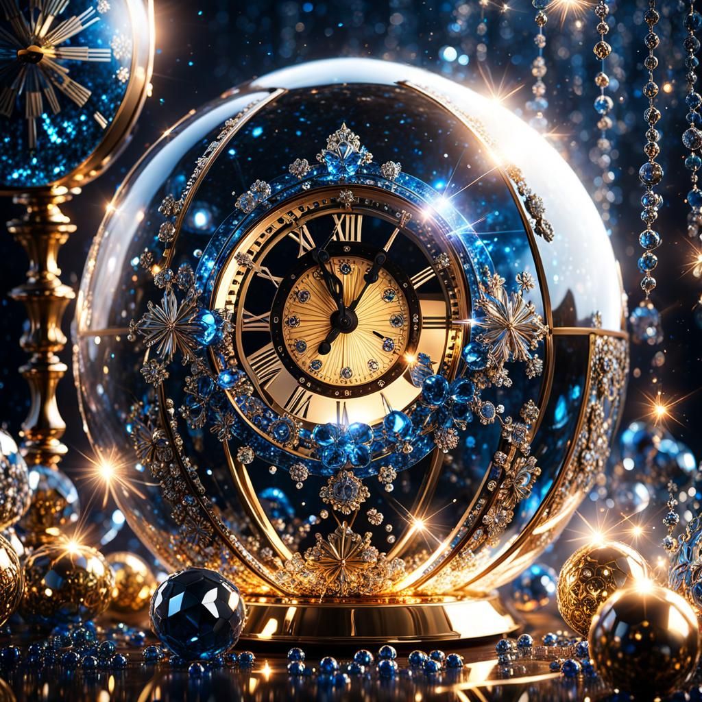 Crystal Sphere Clock at Midnight in Chiaroscuro