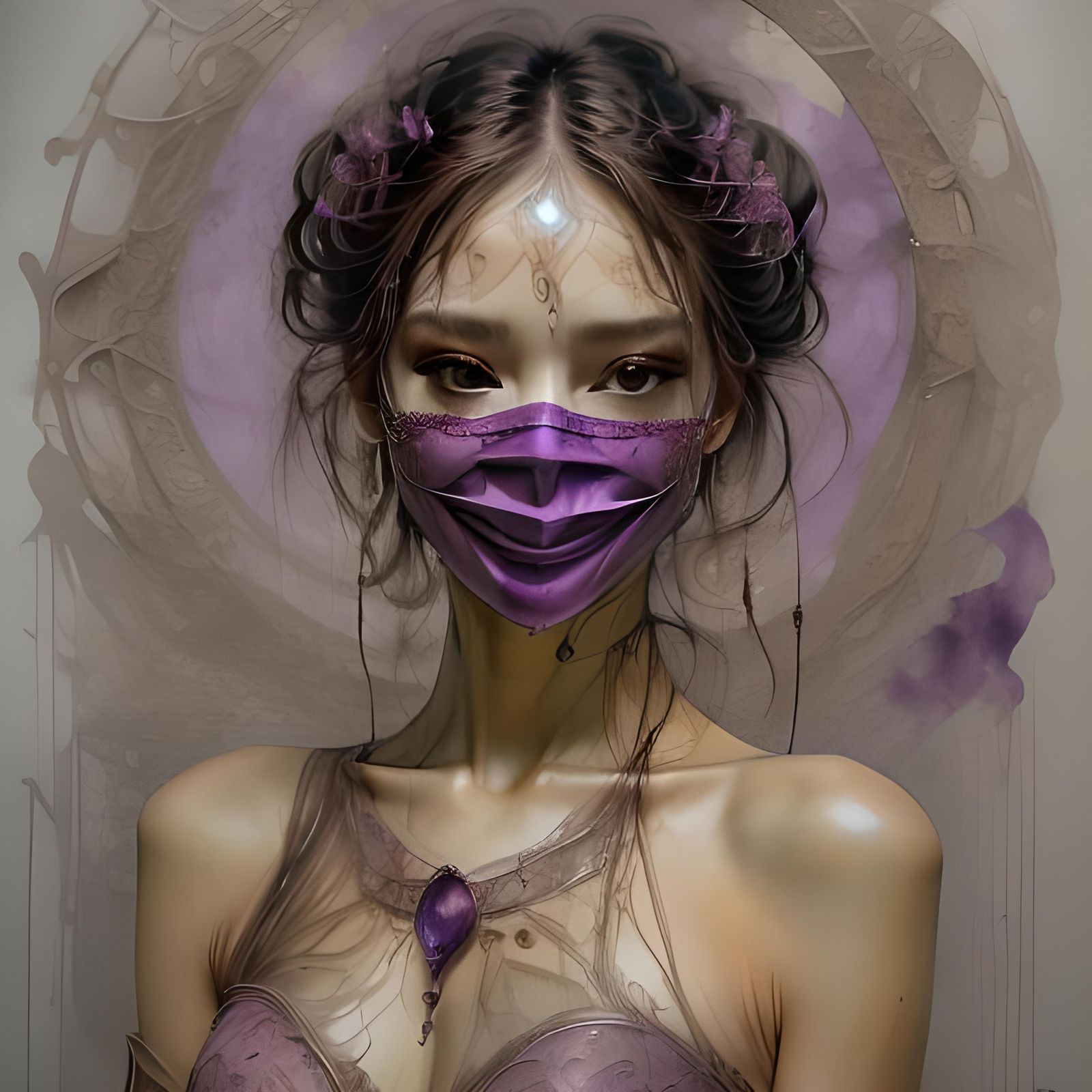 Woman in Glass Mask with Ink Details