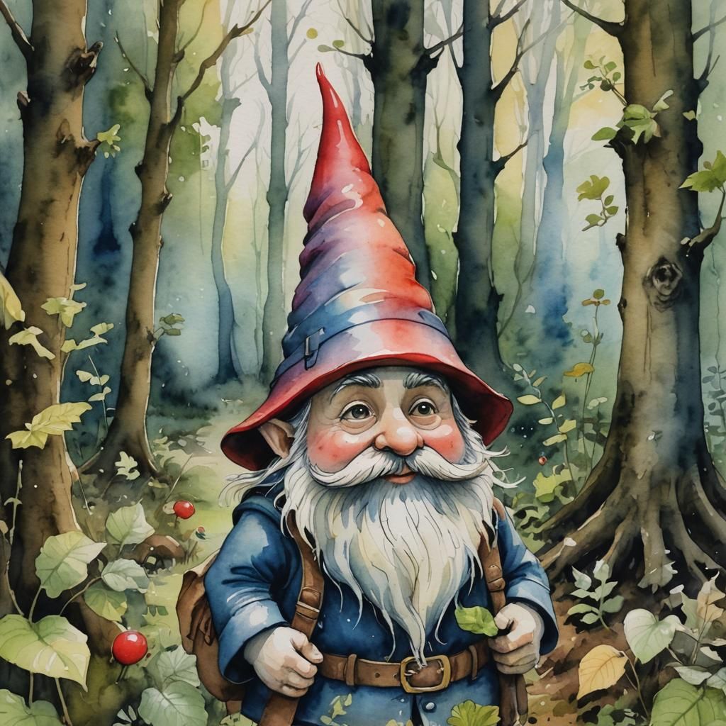 Woodland Gnome in Watercolor Style