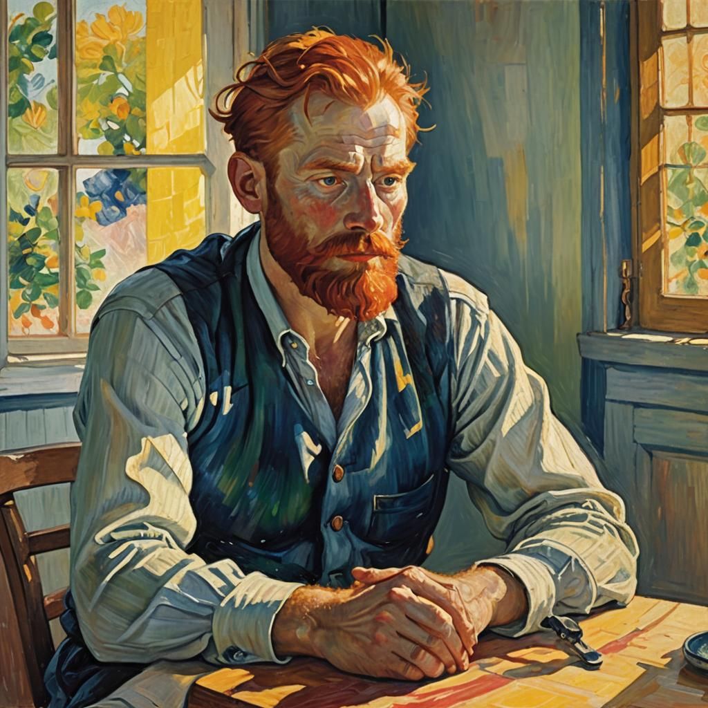 Post-Impressionist Painter at Work in Detailed Matte Paintin...