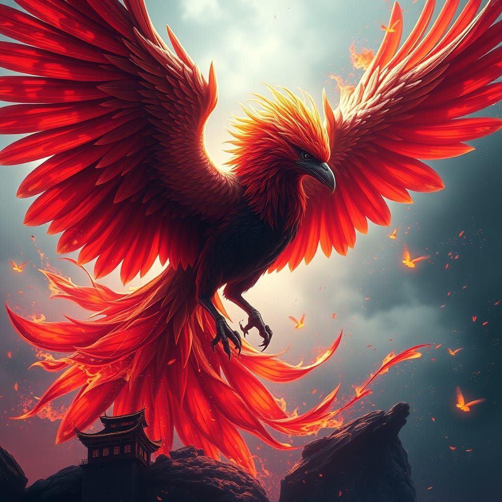 Detailed Firebird Matte Painting in Deep Color