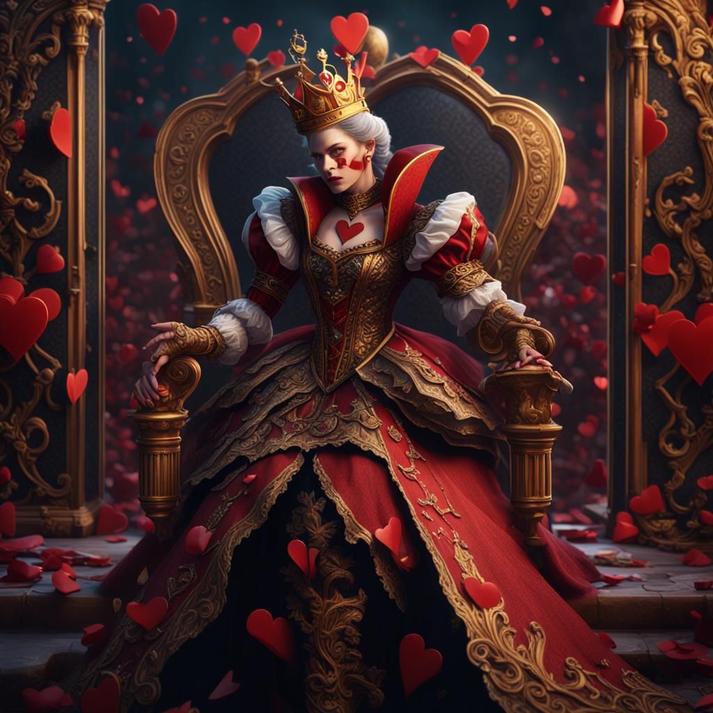 Fantastical Queen of Hearts Card in Detailed Painting
