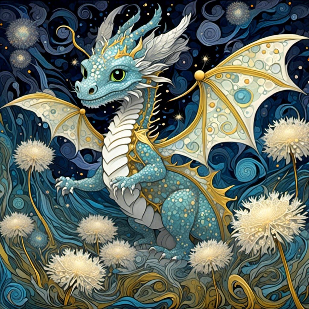 Dragon and Dandelions in Art Nouveau Thermal Imaging
