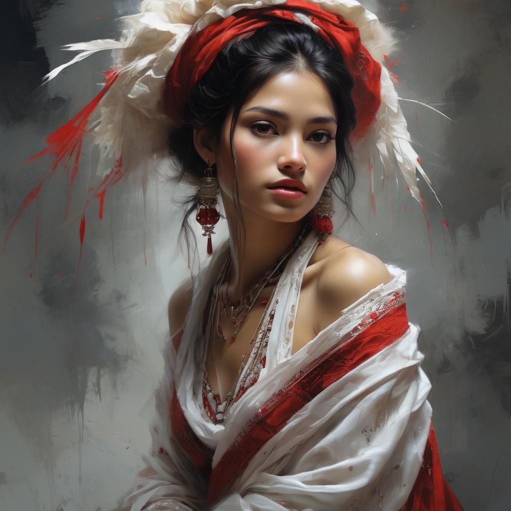 Andean Woman in Tulle, Fine Art Portrait