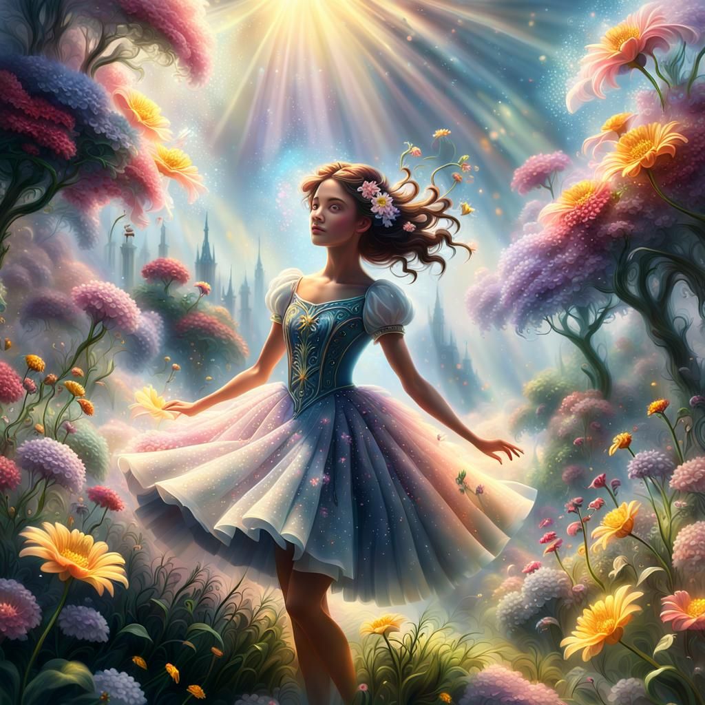 Ethereal Flower Dance in a Digital Painting