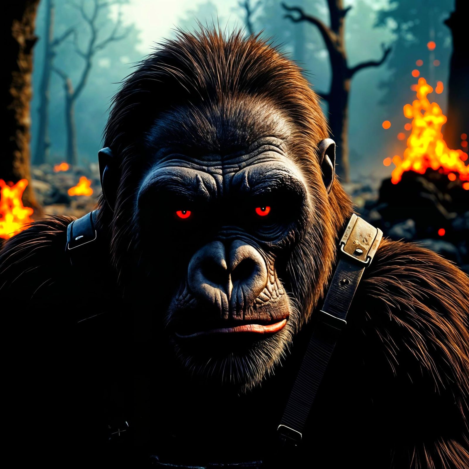 Battle-Hardened Gorilla in Gloomy Wasteland