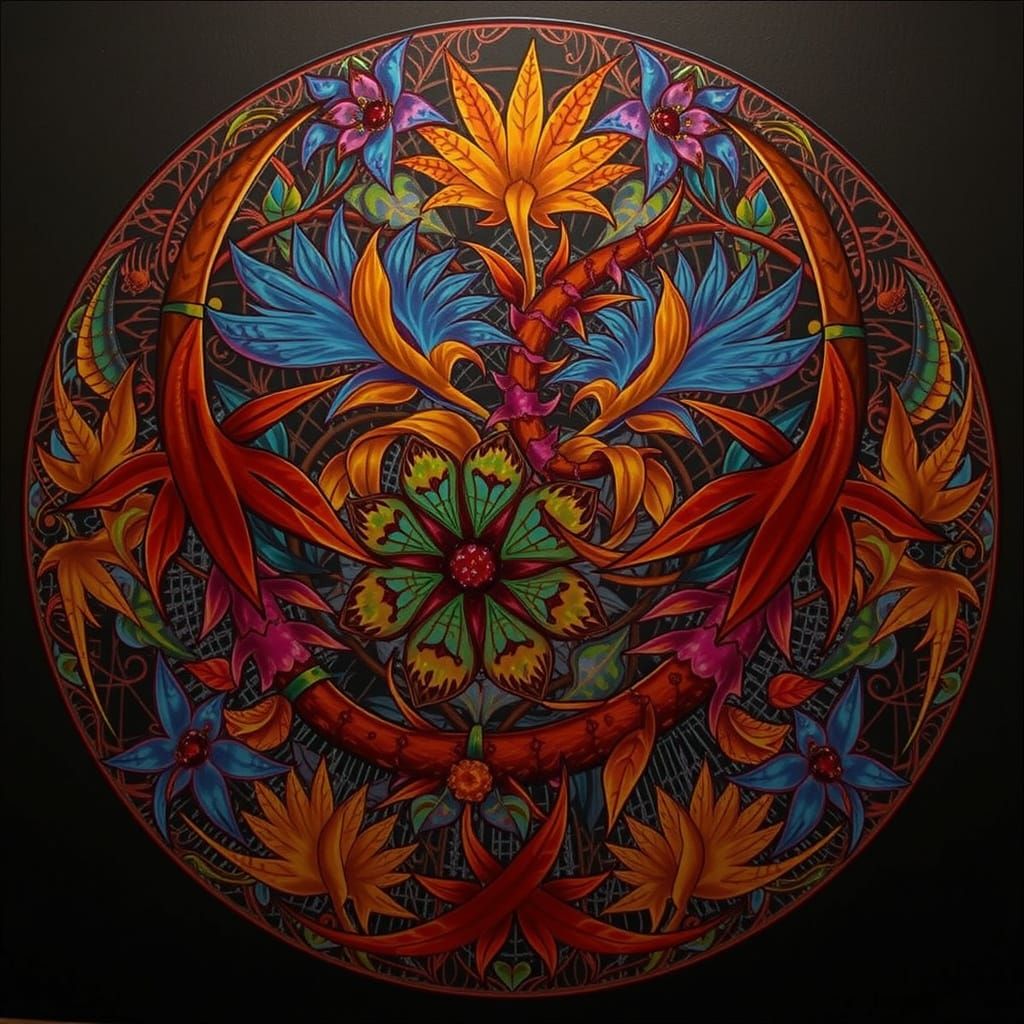 Abstract Botanical Art with Crystalline Leaves