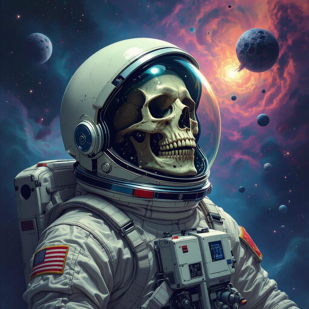 Cosmic Horror Astronaut with Skeletal Face