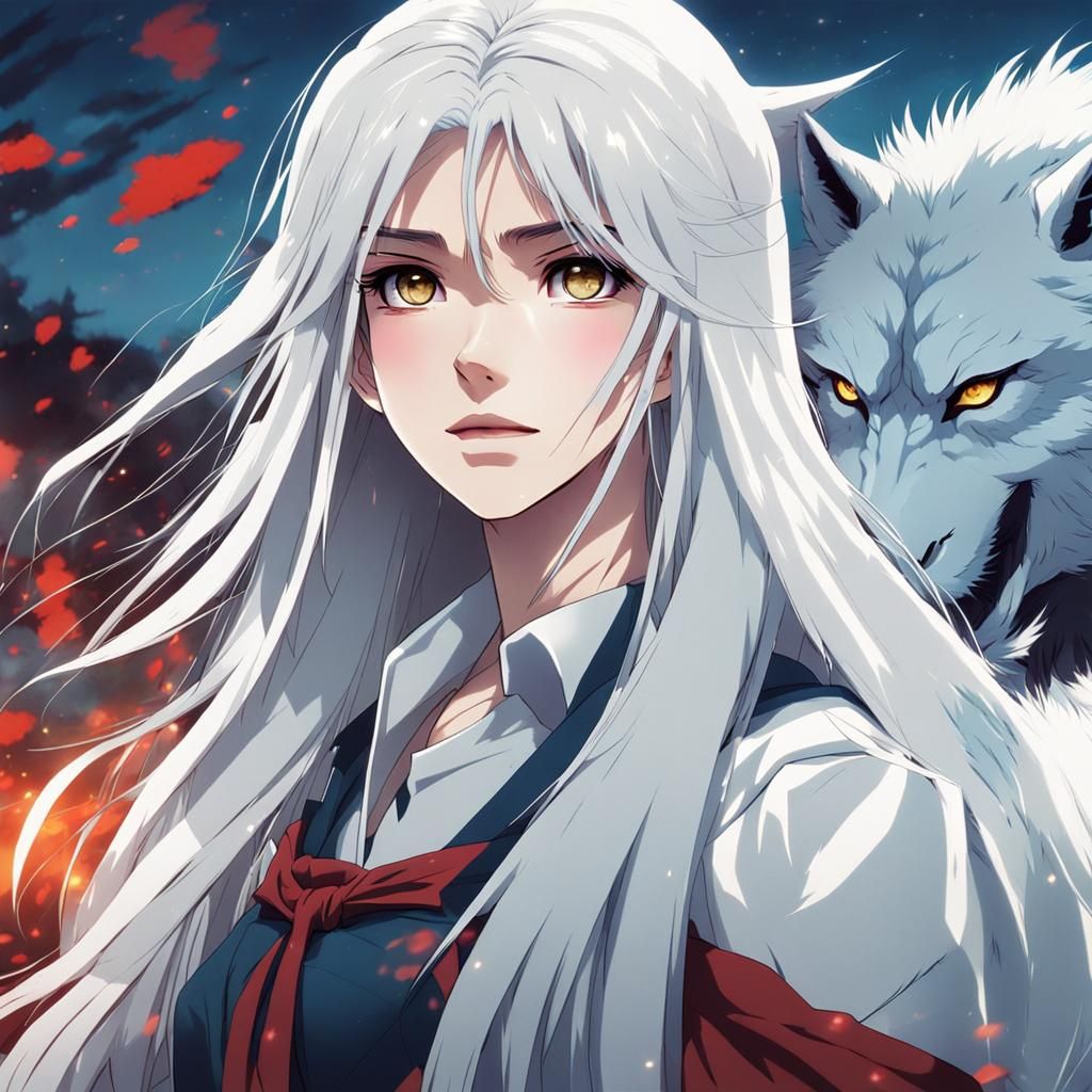 Anime Girl with Wolf Eyes, Cel-Shaded Style