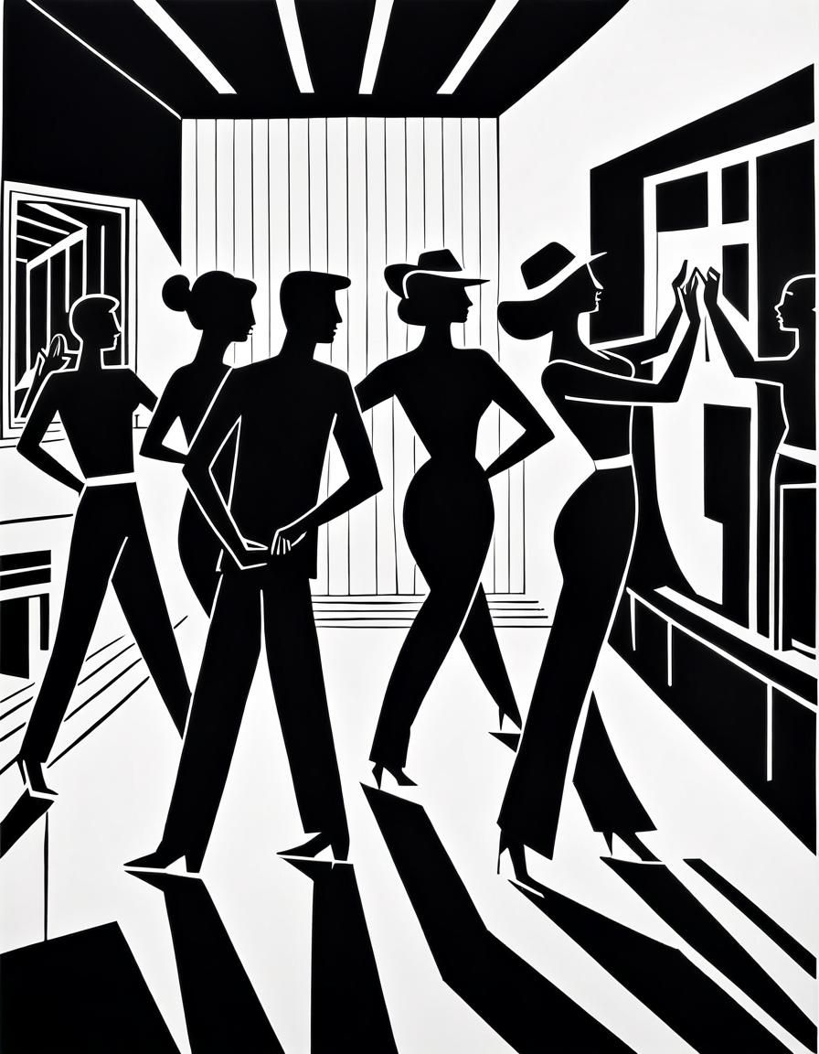 Dancing people in a closed room with mirrors