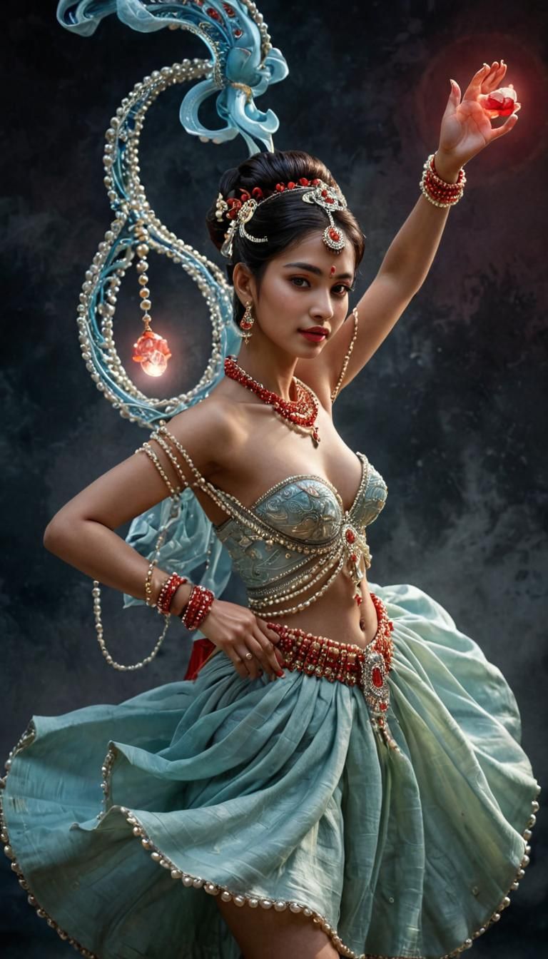 Captivating 3D Render: Beautiful Woman with Pearl Necklace